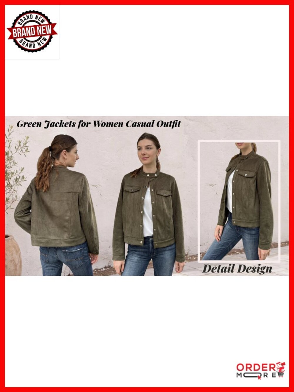 Faux Suede Cropped Jacket Snap Button Shacket - Picture 6 of 6
